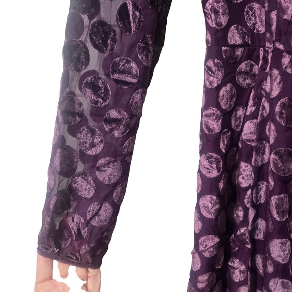 Betsey Johnson Purple Polka Dot Burnout Velvet Wrap Mini Dress Womens Size 2 - Picture 3 of 10